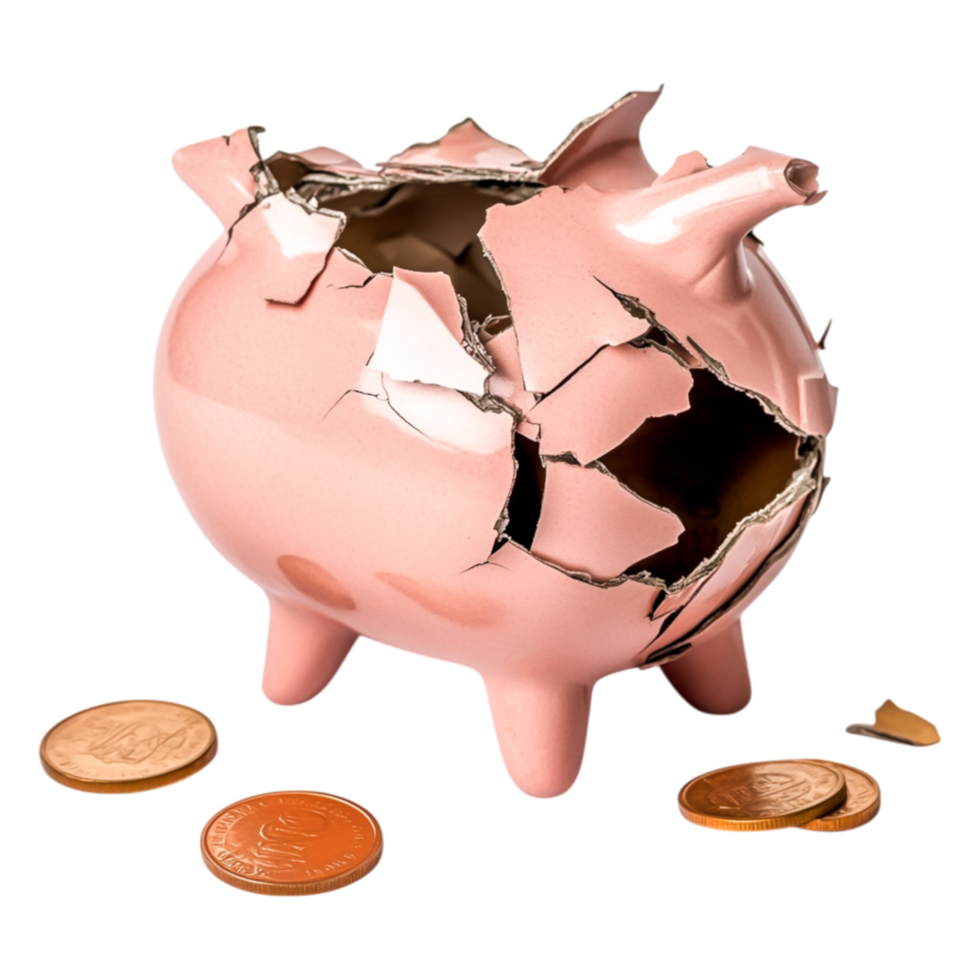 Broken Pink Piggy Bank with Coins on png