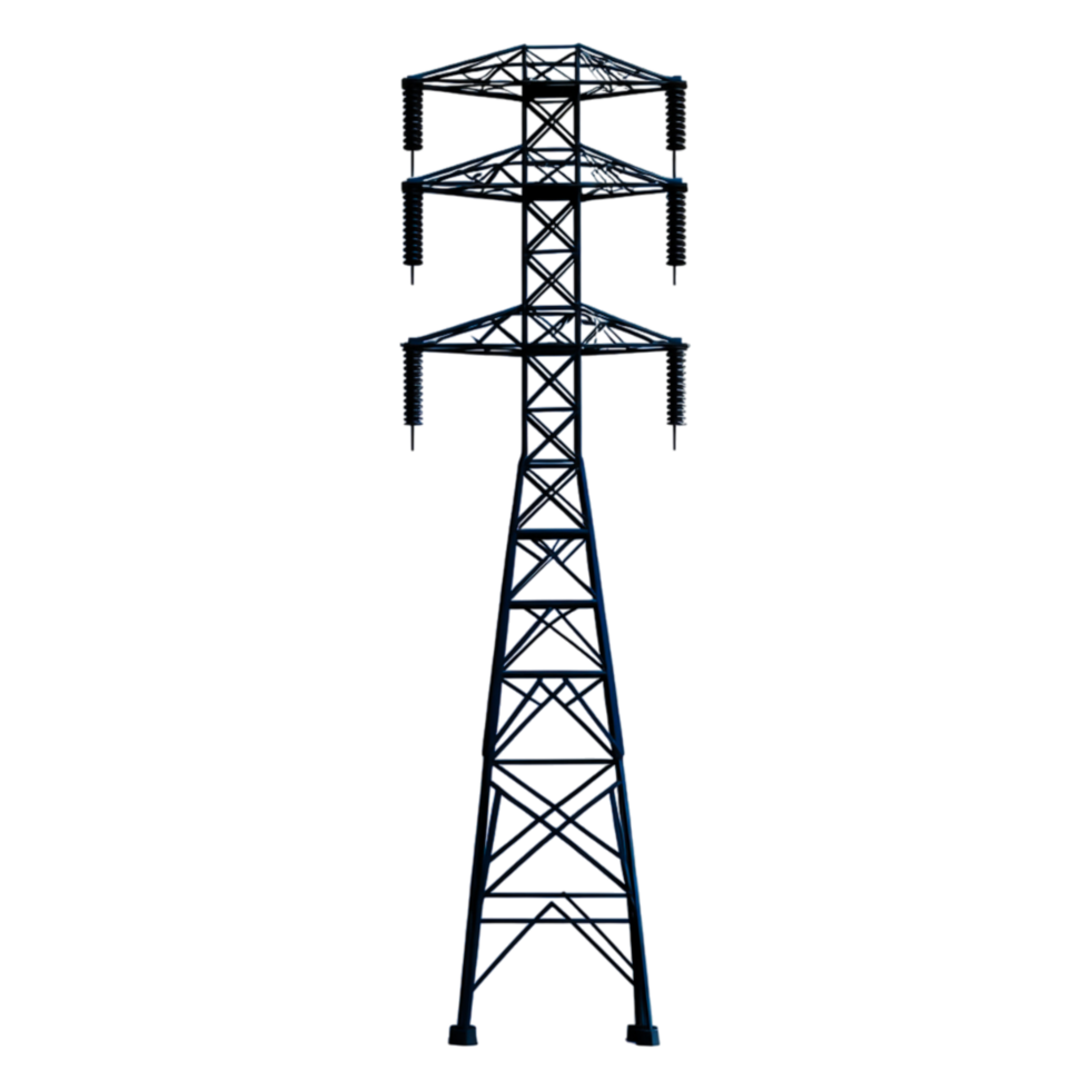 High Voltage Power Transmission Tower against Clear Sky Background png