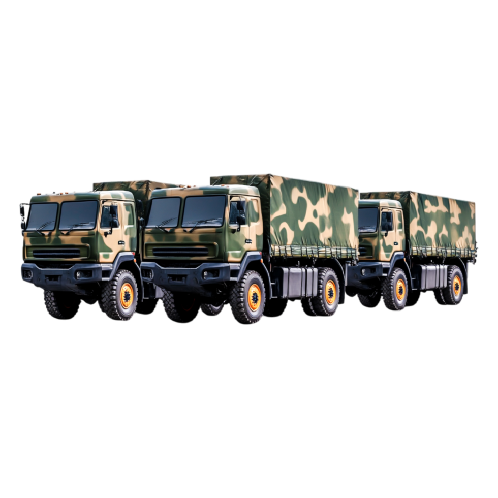 Military Trucks in Camouflage Pattern with Canvas Covers png