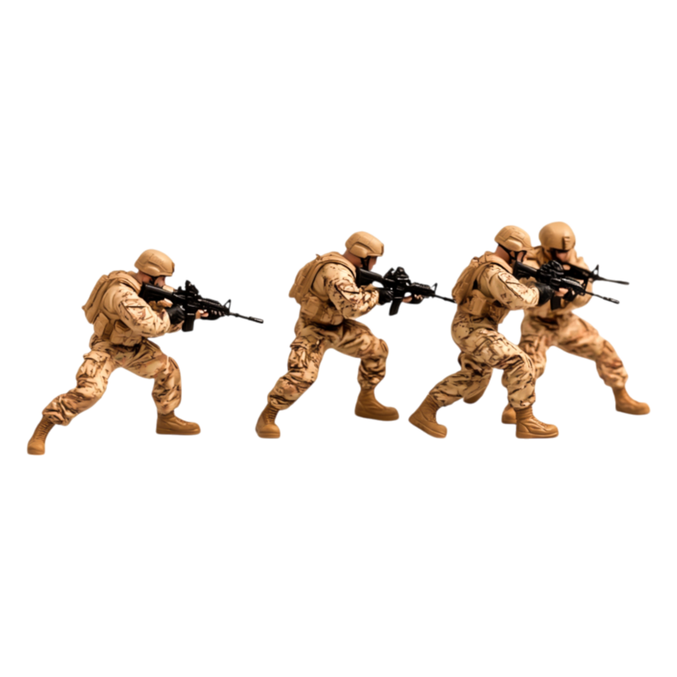 Soldiers in Camouflage Uniforms Advancing with Rifles in Formation png
