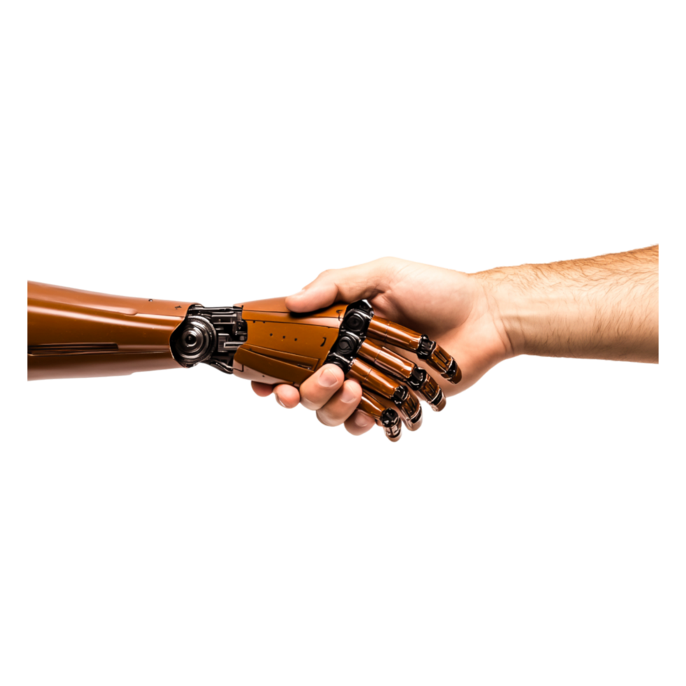Human and Robotic Handshake Symbolizing Cooperation and Progress png