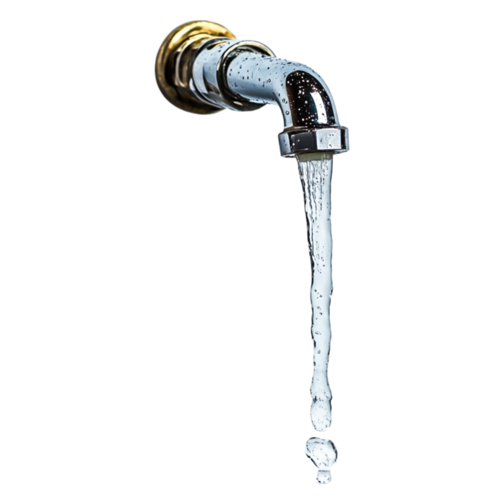 Water Flowing from a Modern Faucet with Stream and Droplets png