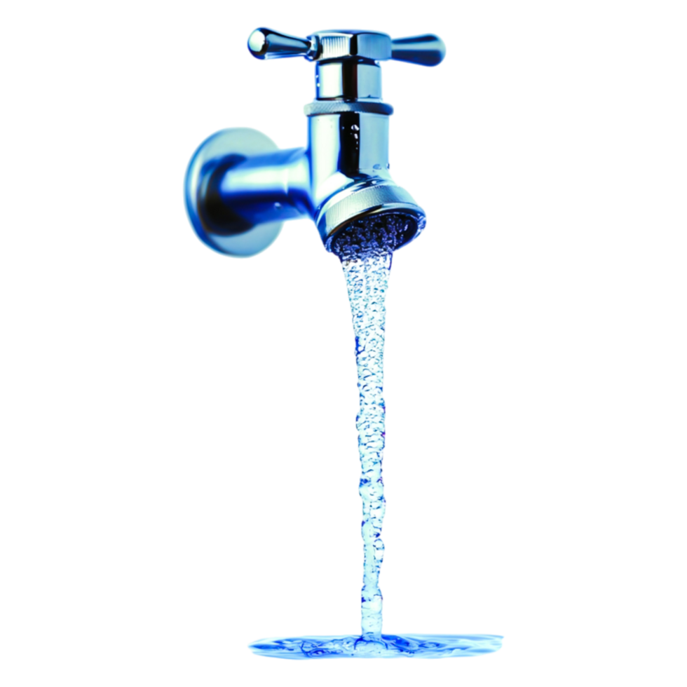Glimmering Faucet with Flowing Water and Reflective Surface png