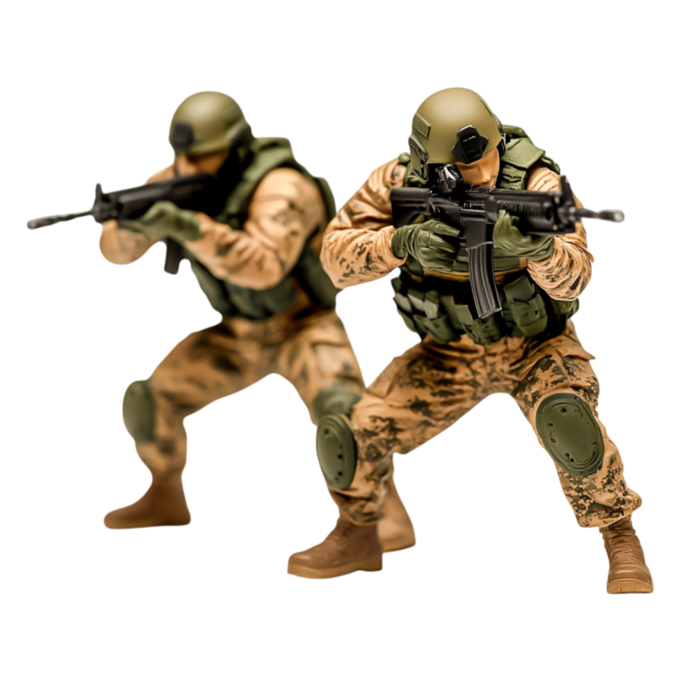Tactical Combat Action Figures in Dynamic Posing with Weapons png