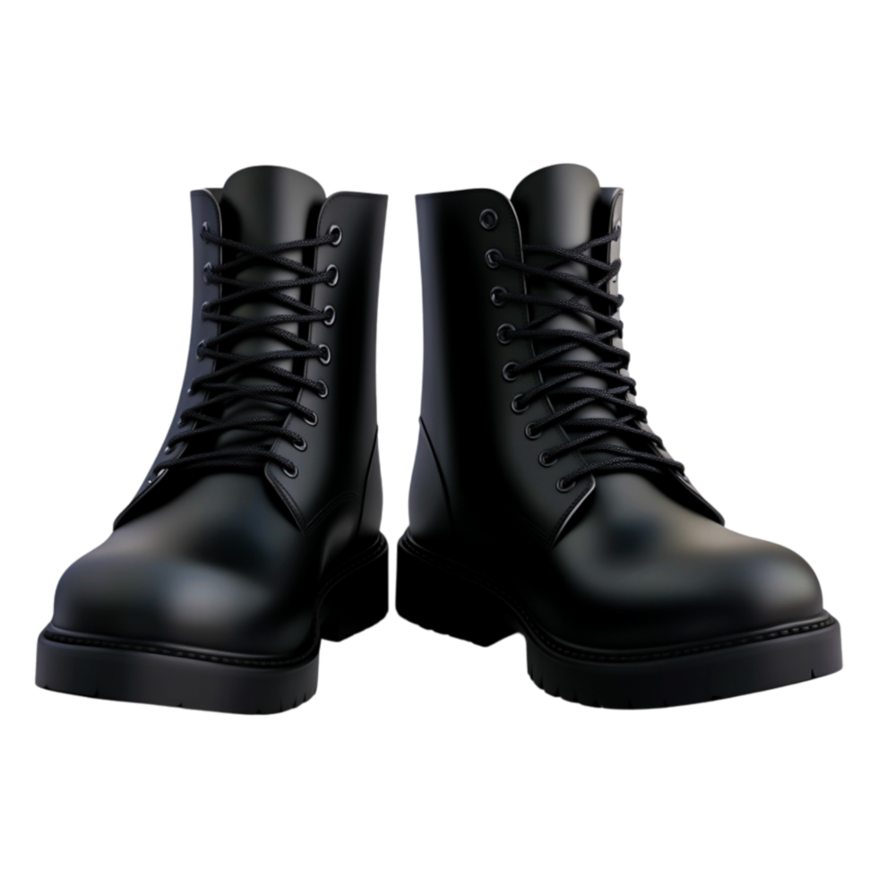 Black Leather Boots with Laces and Thick Soles for Everyday Use png