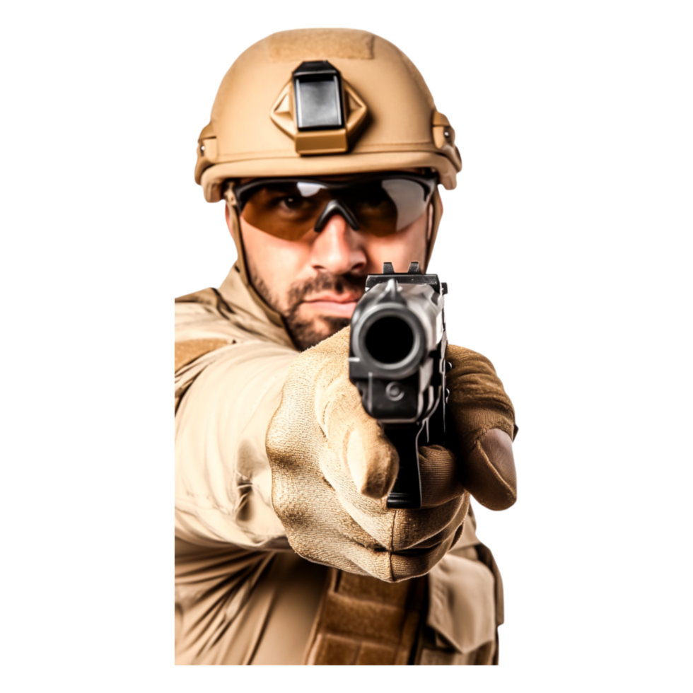 Armed Security Personnel Aiming Handgun with Determined Expression png