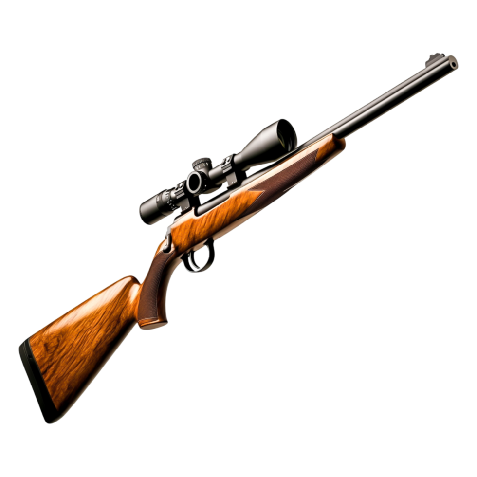 Elegant wooden hunting rifle with a scope png