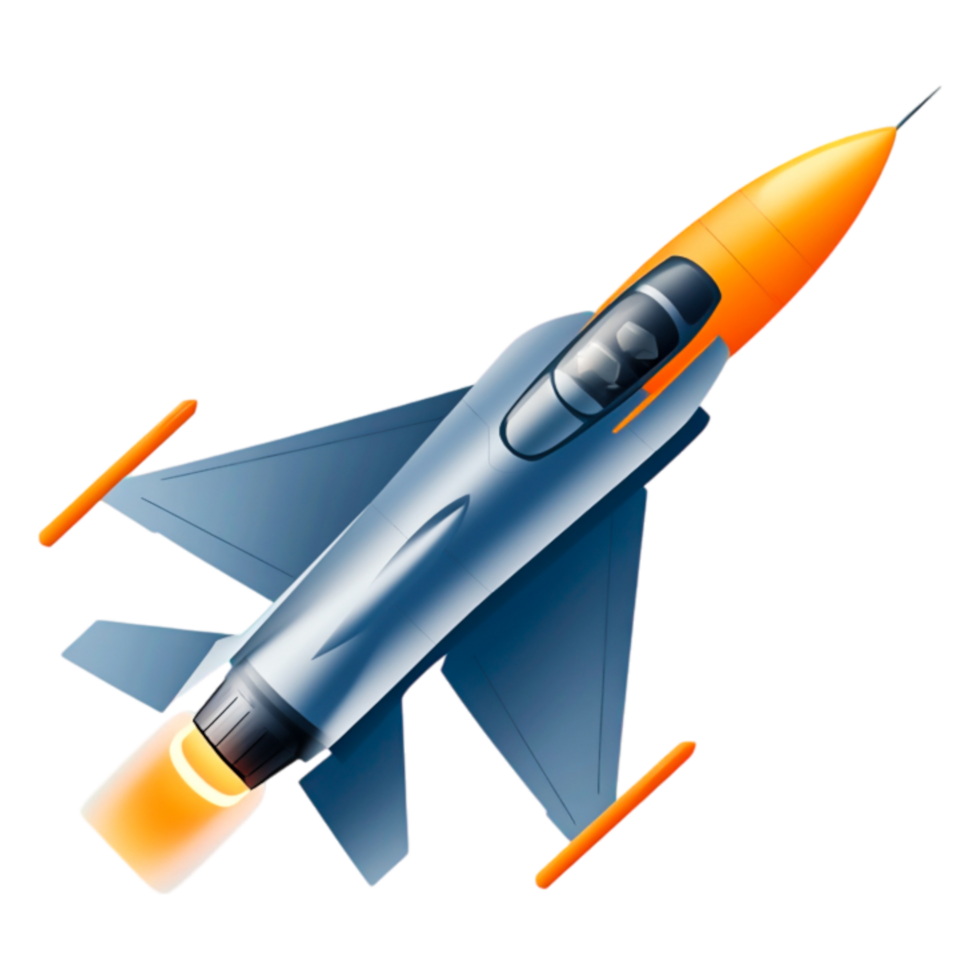 Futuristic Rocket with Orange Nose Cone and Thrusters in Flight png
