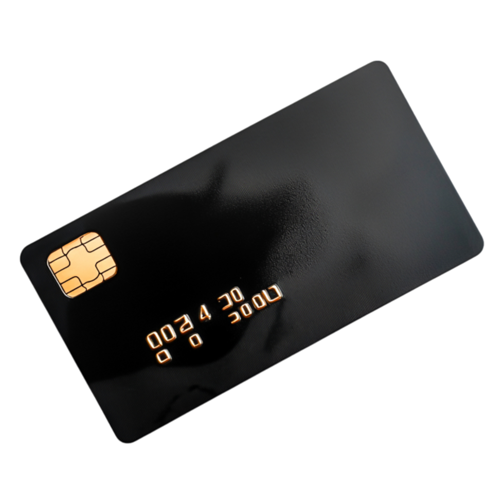 Minimalistic Black Credit Card with Chip on Sleek Surface png