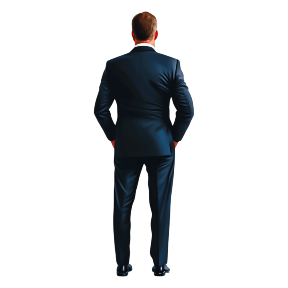 Businessman in Suit Standing Confidently from Back View png