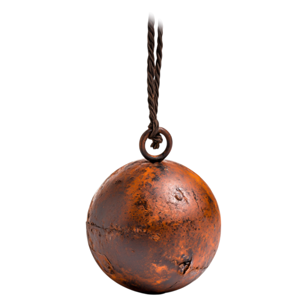 Rusty Weight Hanging from a Rope in an Isolated Studio Setting png