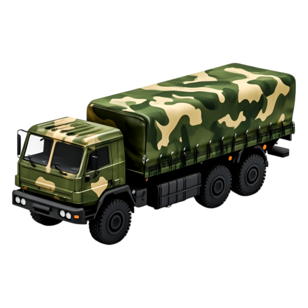 Military Truck with Camouflage Cover Design for Transportation png