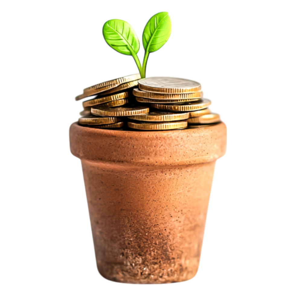 Growth Concept with Coins and Plant in a Flower Pot png