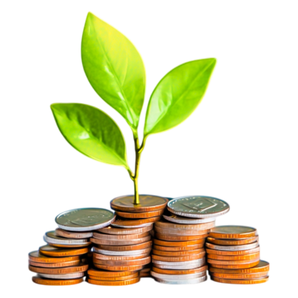 Growth of Investment Concept with Young Plant and Coins Stack png