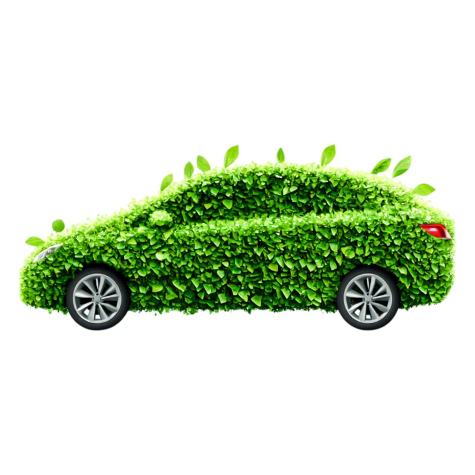 Eco-Friendly Car Covered with Green Leaves Symbolizing Sustainability png