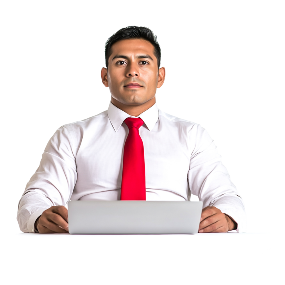 Confident Businessman in Formal Attire with Laptop on png