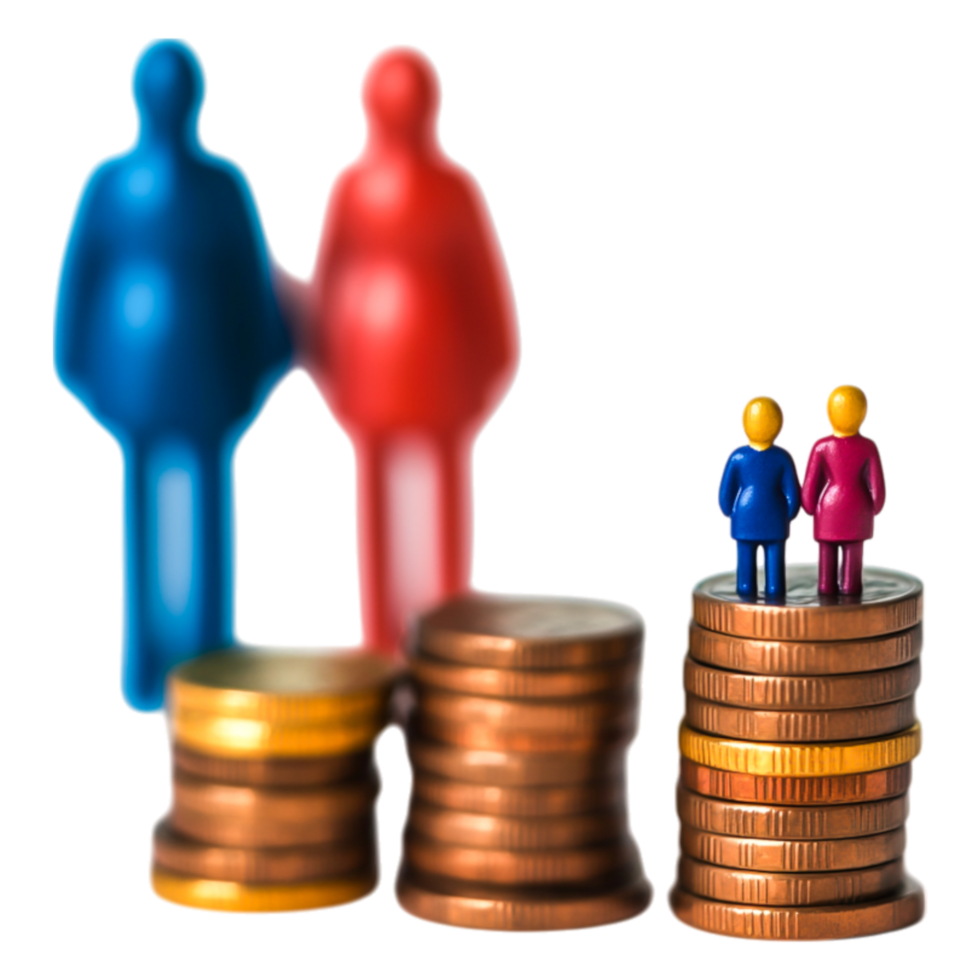 Colorful Figurines Overlapping Coins Representing Financial Concepts png