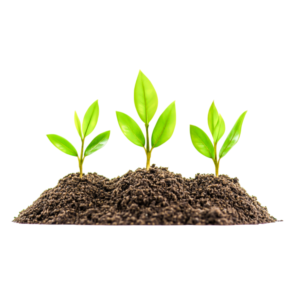 Green Seedlings Growing in Rich Dark Soil on Isolated Background png