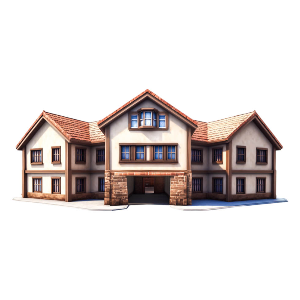 Charming Two-Story House with Unique Architectural Design Features png