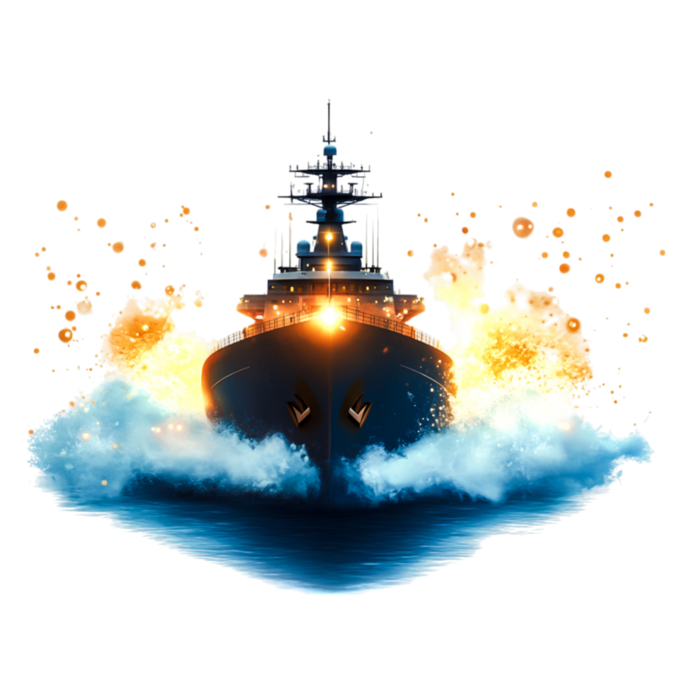 Explosive Maritime Action with Powerful Ship and Fiery Waves png