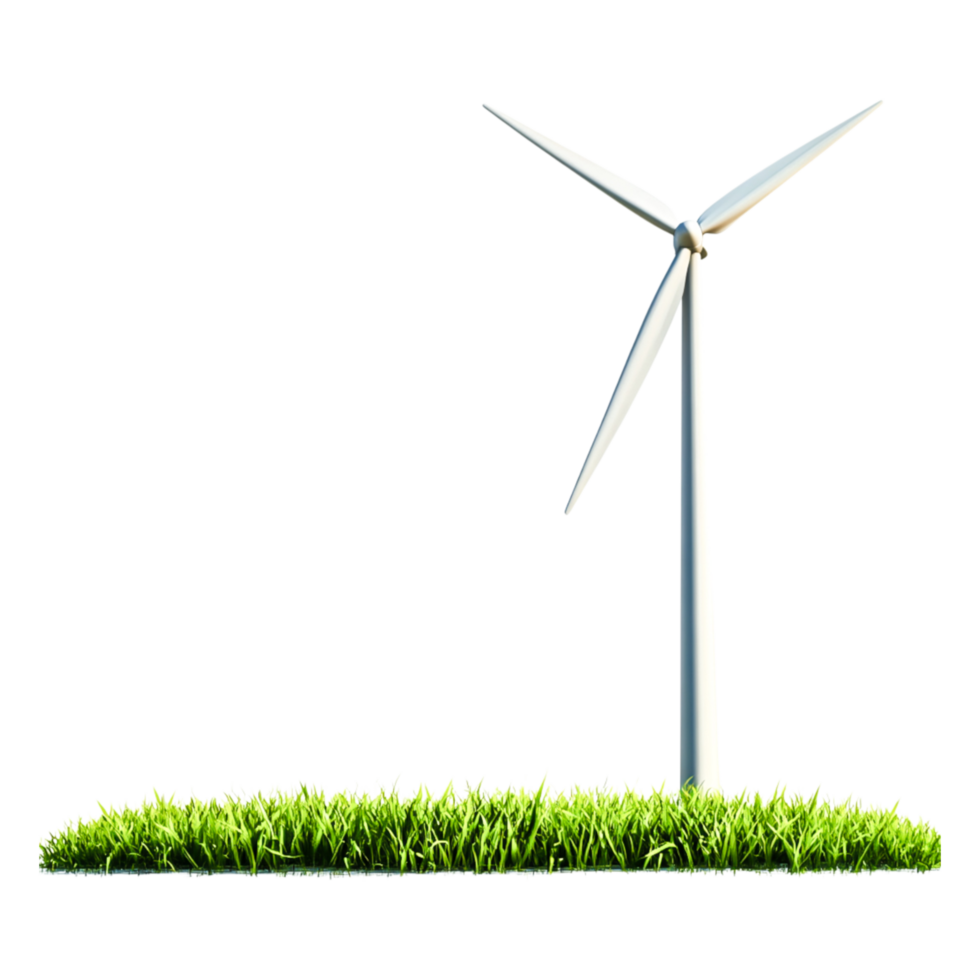 Wind Turbine on Green Grass Field Against Clear Blue Sky Background png