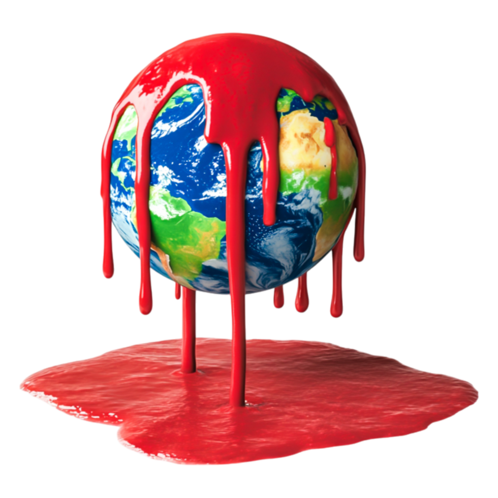 Melting Earth with Red Liquid Flowing Downside Concept of Pollution png