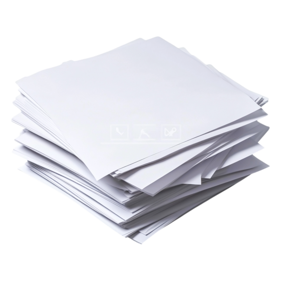 Stack of White Blank Paper Sheets on a Solid Background png