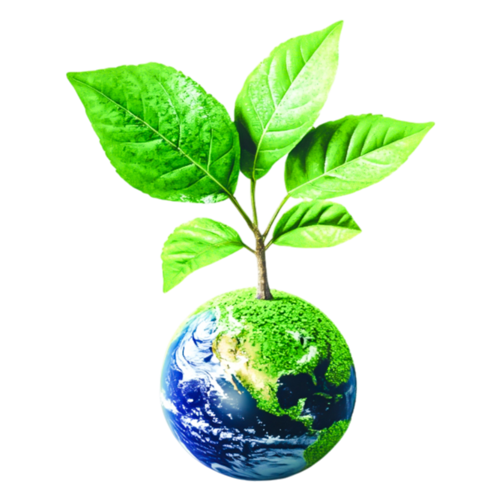 Green Earth Concept With Leafy Plant Growing From Globe Design png