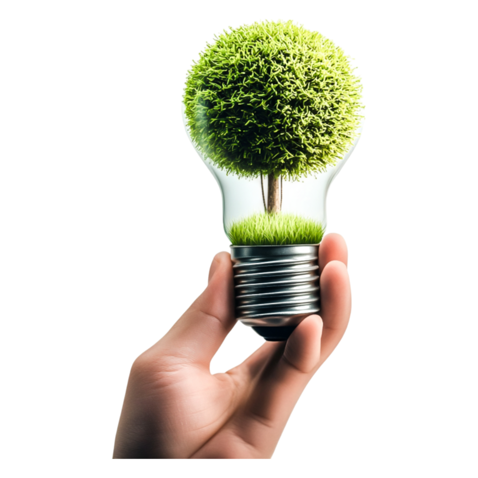 Hand Holding Light Bulb with Green Tree Representing Eco Innovation png