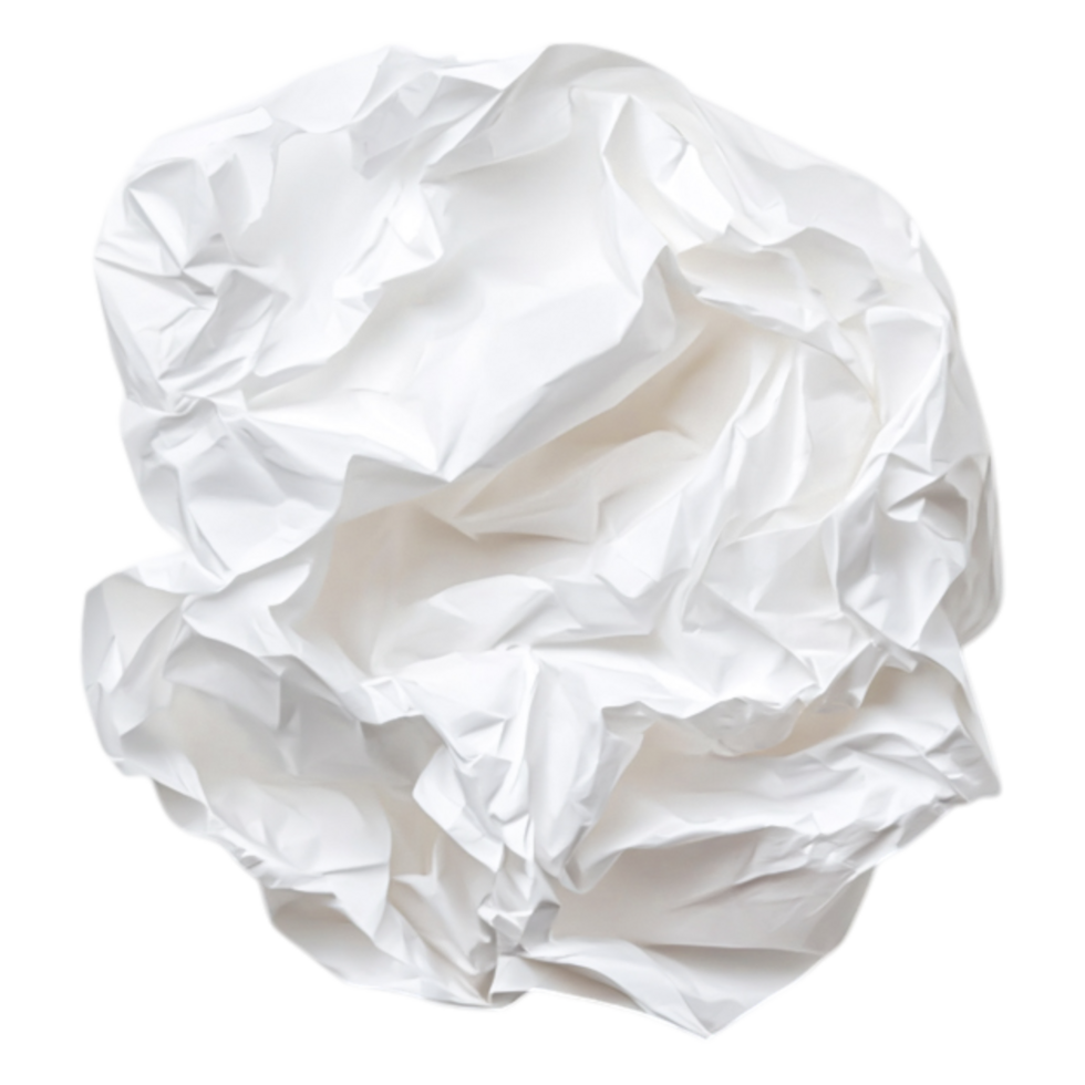 Crumpled White Paper Texture Isolated on png