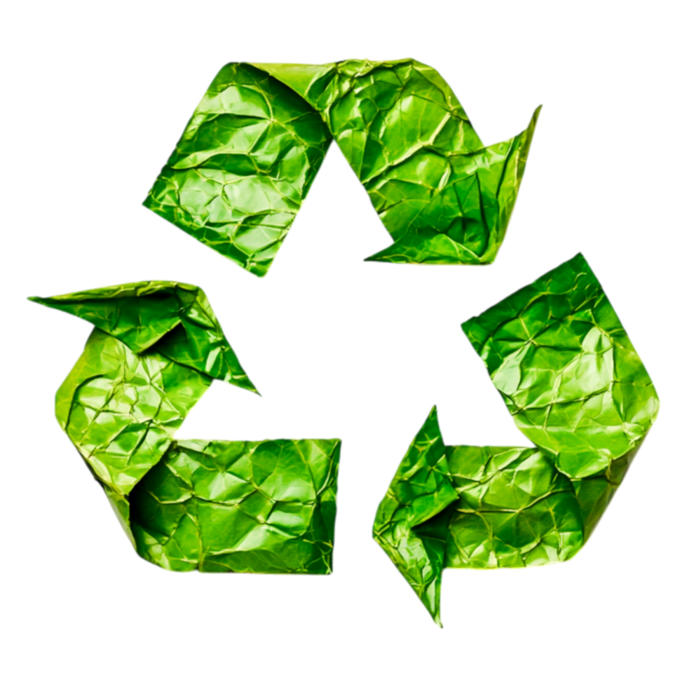 Green Leaf Recycling Symbol Made from Crumpled Paper for Sustainability png
