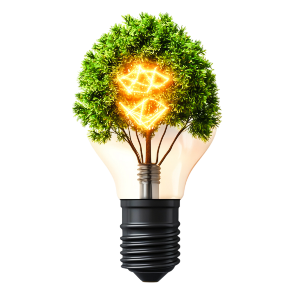 Creative Concept of Light Bulb with Green Plant Inside for Eco Ideas png