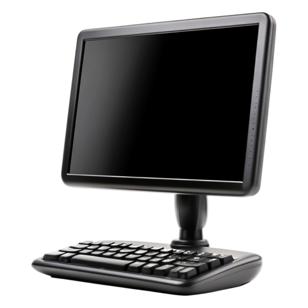 Modern Desktop Computer with Keyboard and Blank Monitor Screen png