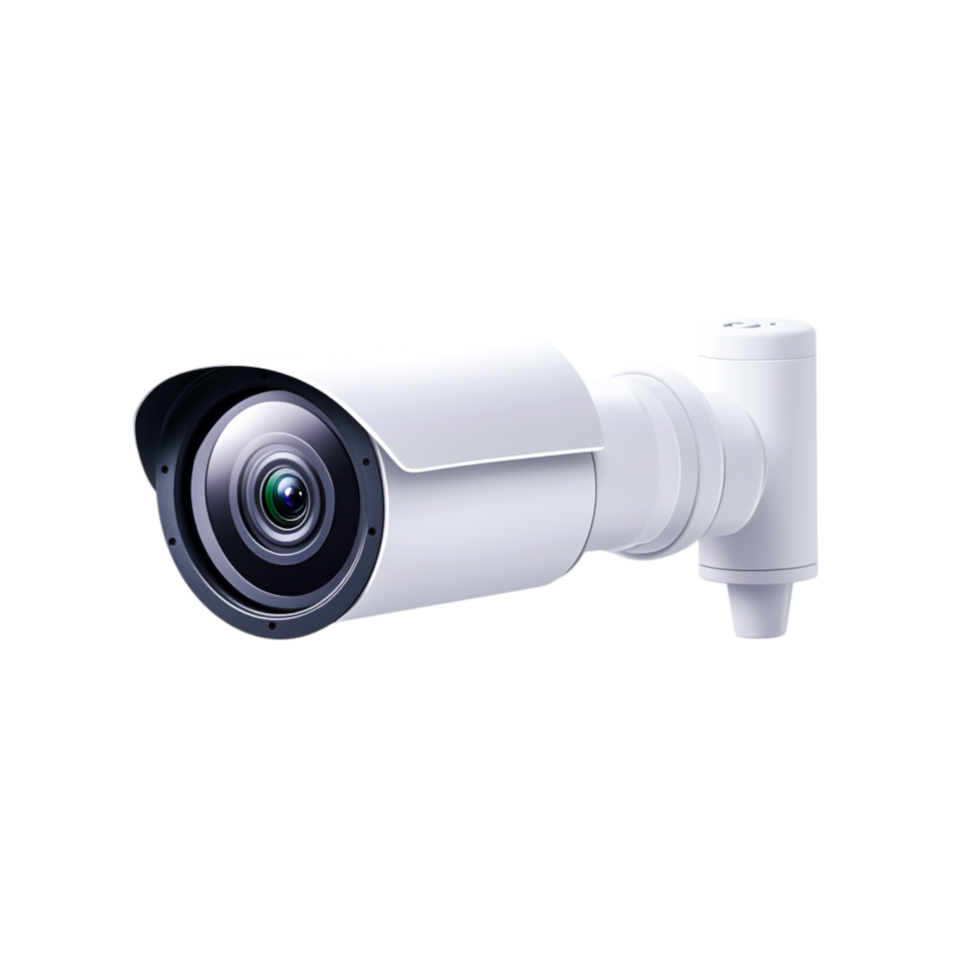White Security Camera with Adjustable Lens for Surveillance Use png
