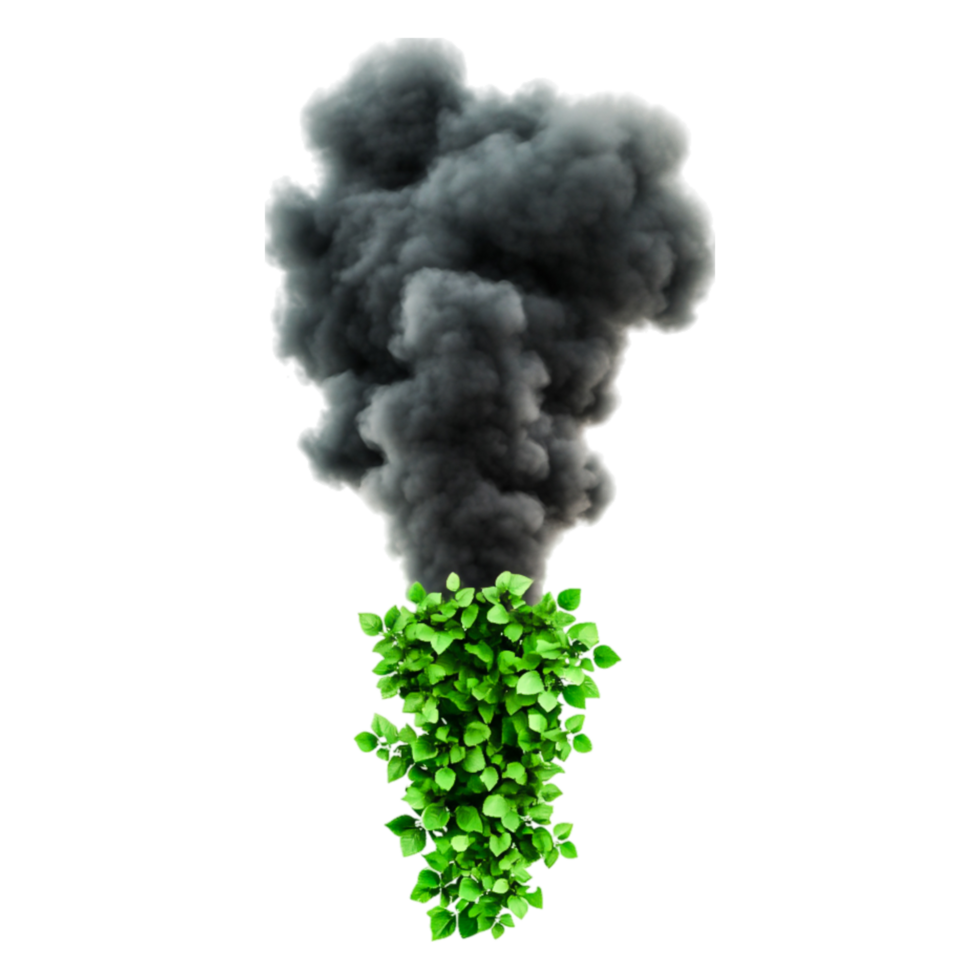 Green Leaves Emerging from Dark Smoke in Environmental Concept png
