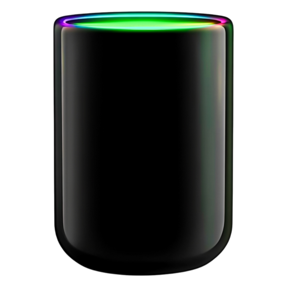 Glossy Black Cylinder with Vibrant Colored Edge and Reflection png