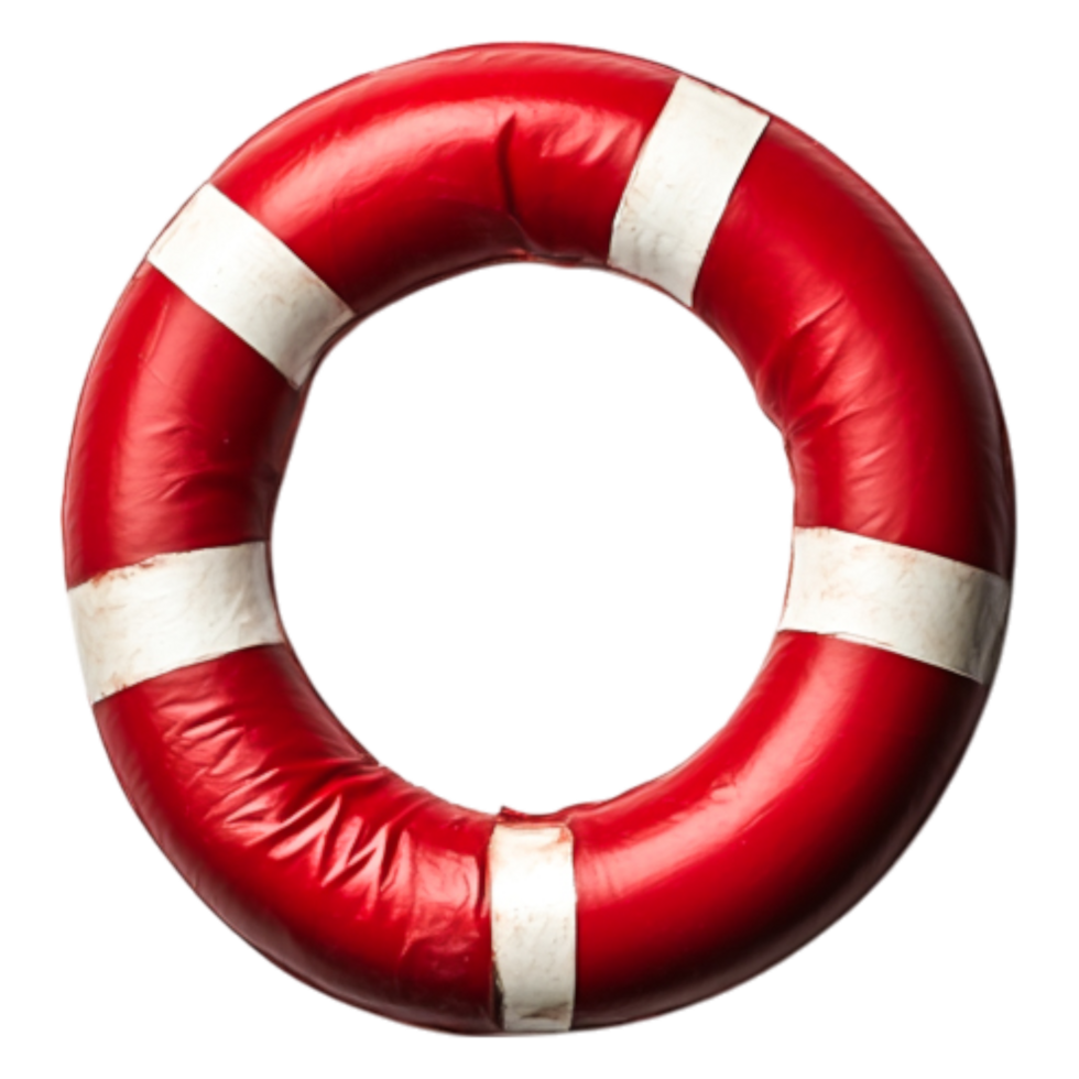 Bright Red Lifebuoy Ring with White Stripes on a Transparent Background png