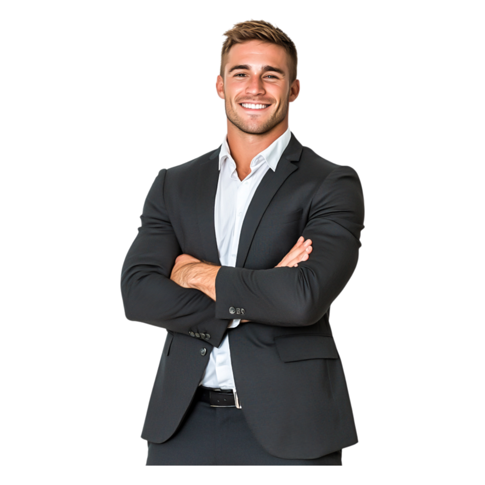 Confident Businessman in Suit with Arms Crossed Smiling at Camera png