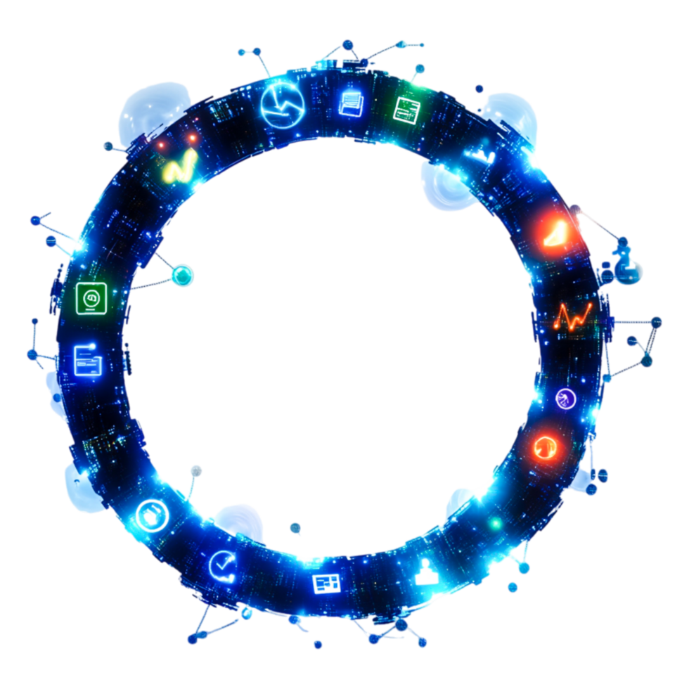Futuristic Circular Icon Concept with Digital Elements and Glow Effects png