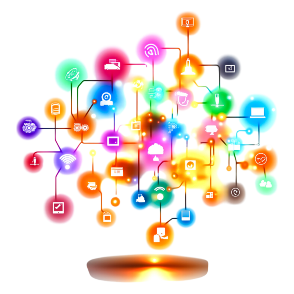 Colorful Infographic of Digital Communication and Technology Icons png