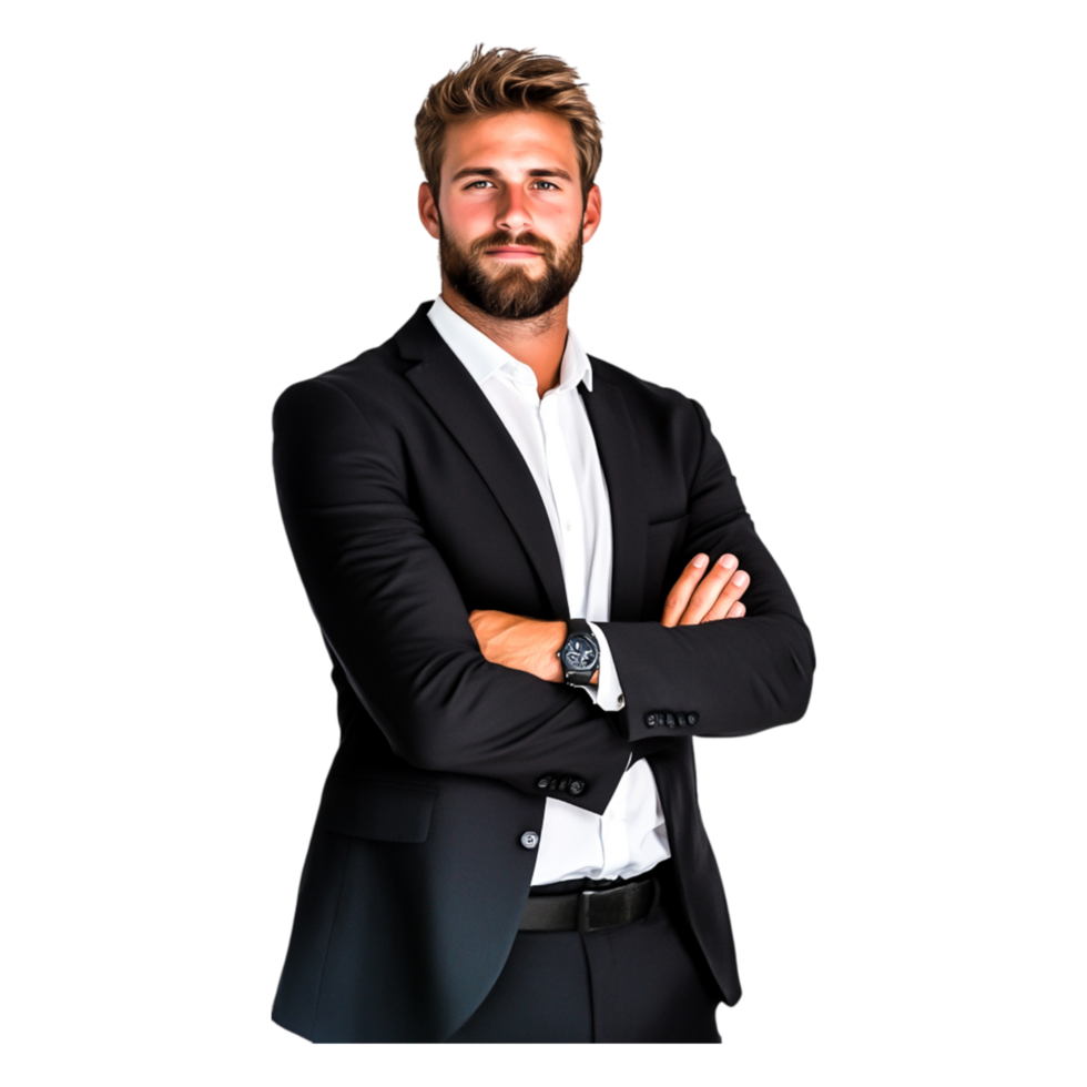 Confident Businessman in Modern Suit Standing with Arms Crossed Pose png