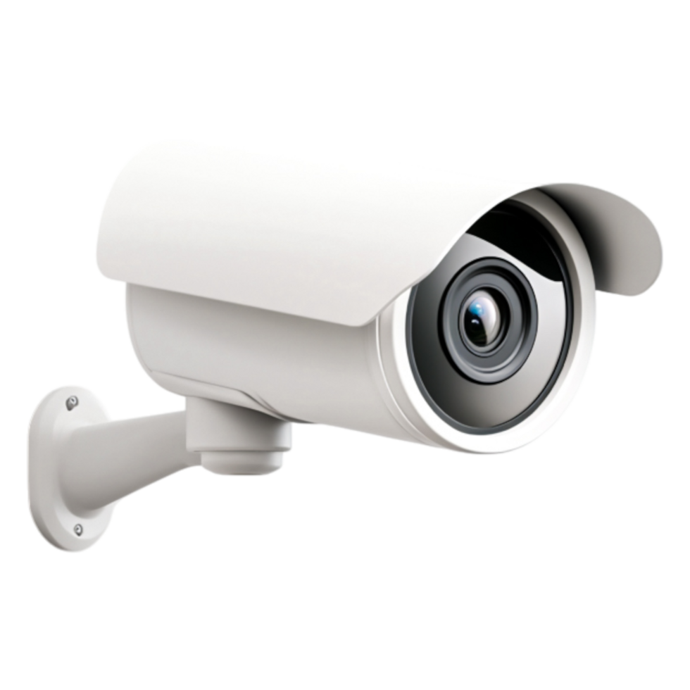 White Security Camera Mounted on Wall for Surveillance Use png