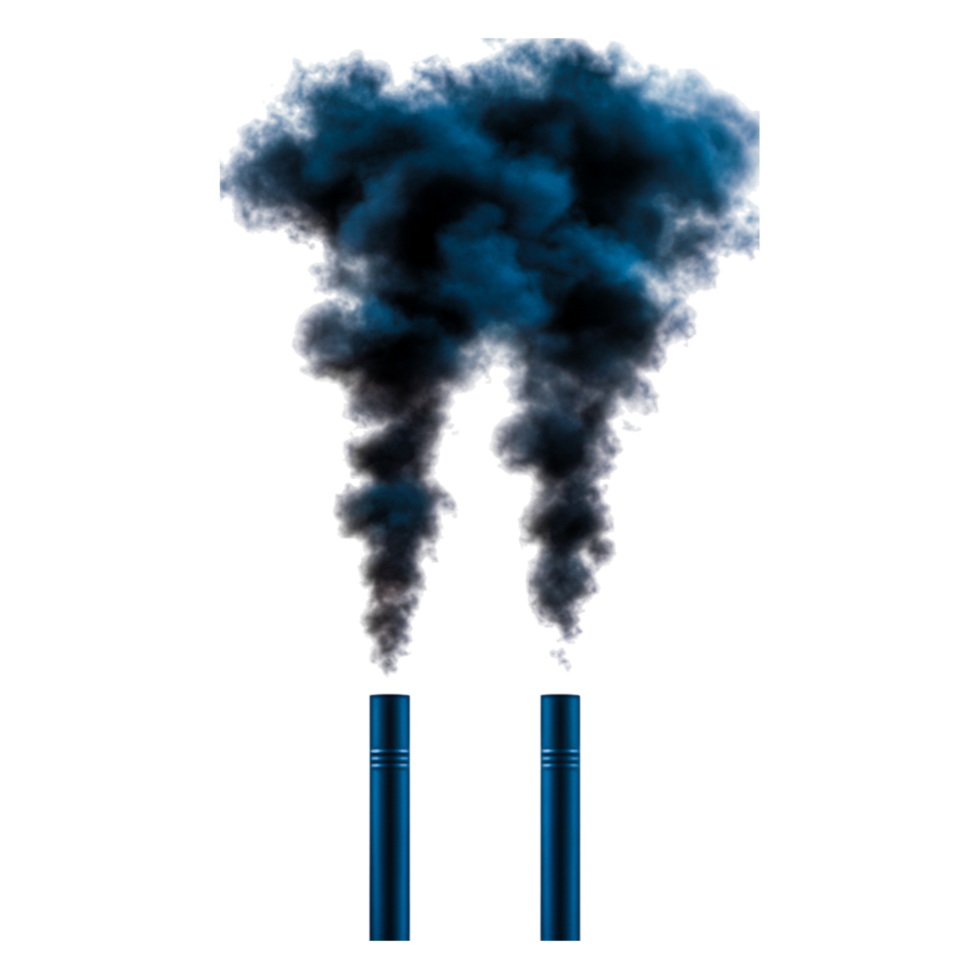 Dark Smoke Plume Rising from Two Vertical Pipes in Industrial Setting png