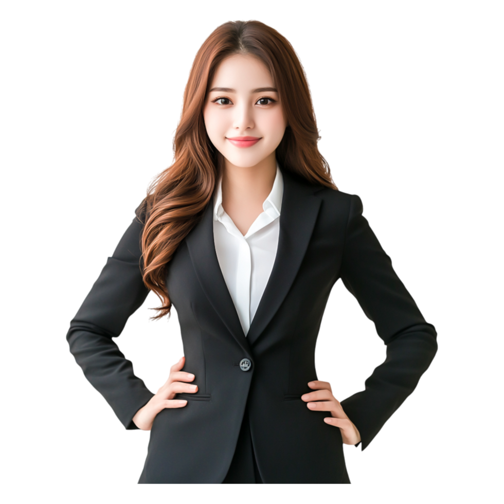 Confident Businesswoman Smiling in Professional Attire and Pose png