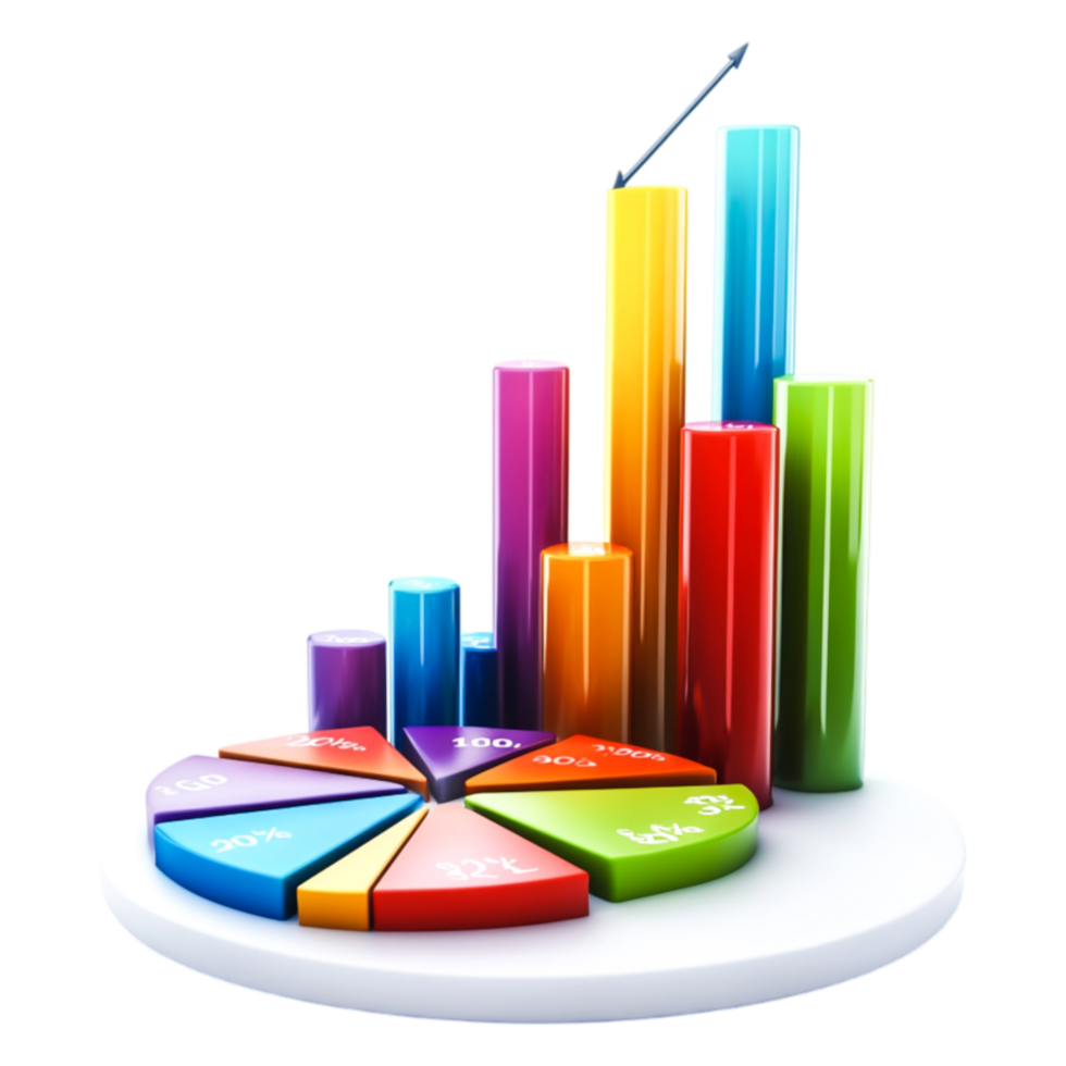Colorful Bar and Pie Chart Representation of Business Data Analysis png
