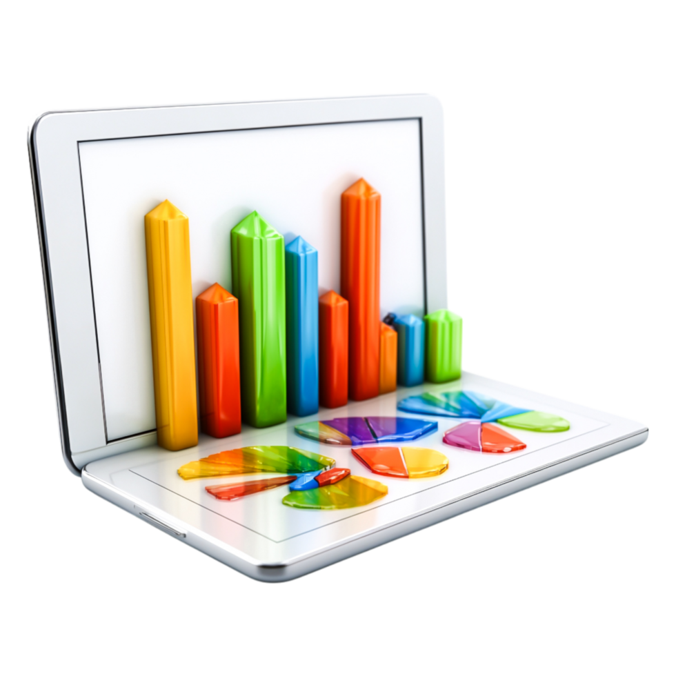Colorful Graphs and Charts in a Modern Laptop Displaying Data png