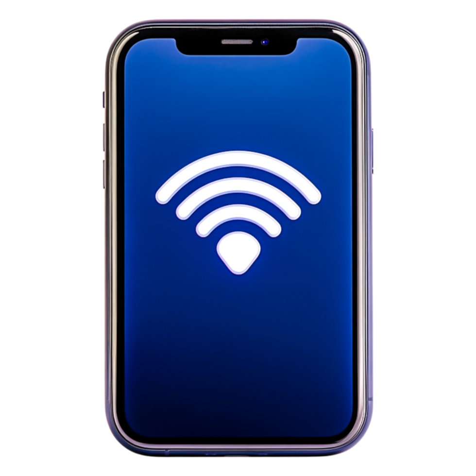 Modern Smartphone Displaying Wi-Fi Signal Icon on Blue Background png