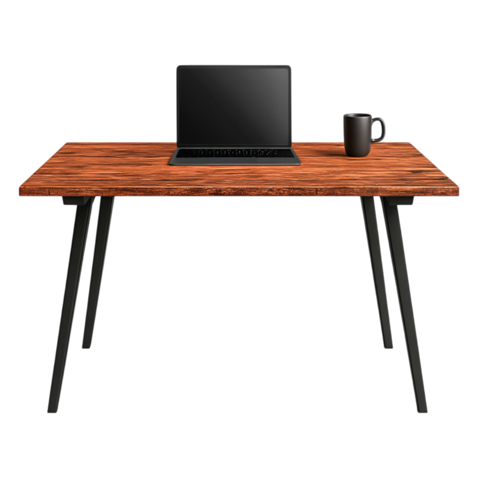 Modern Workspace Setup with Laptop and Coffee Mug on Table png