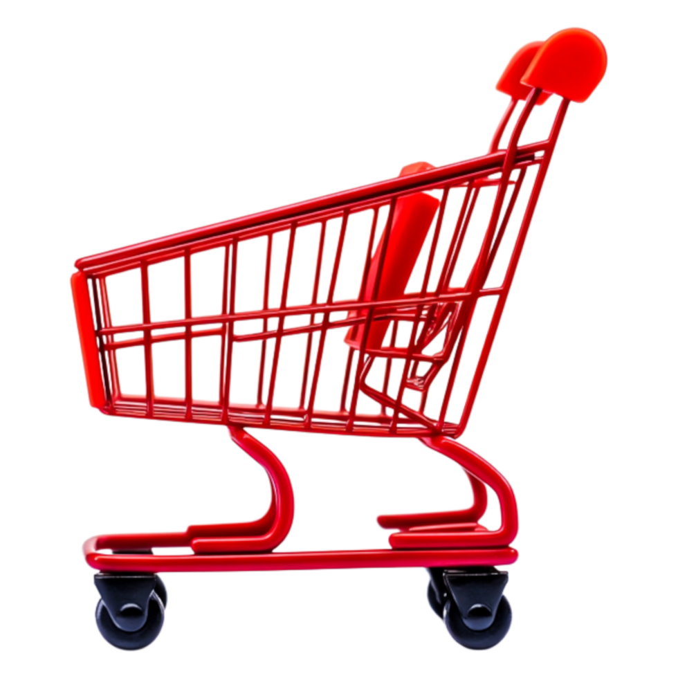 Bright Red Shopping Cart Side View on png