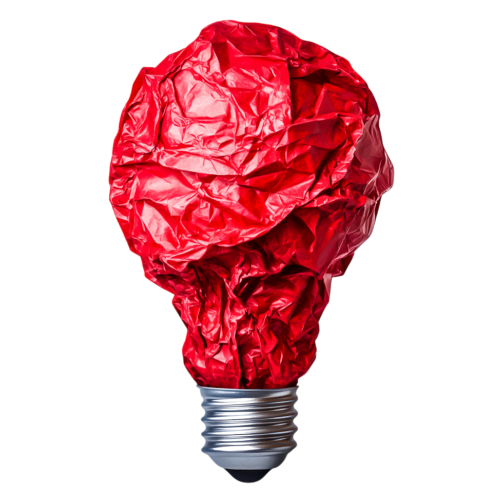 Creative Concept of Crumpled Red Paper in Light Bulb Shape png